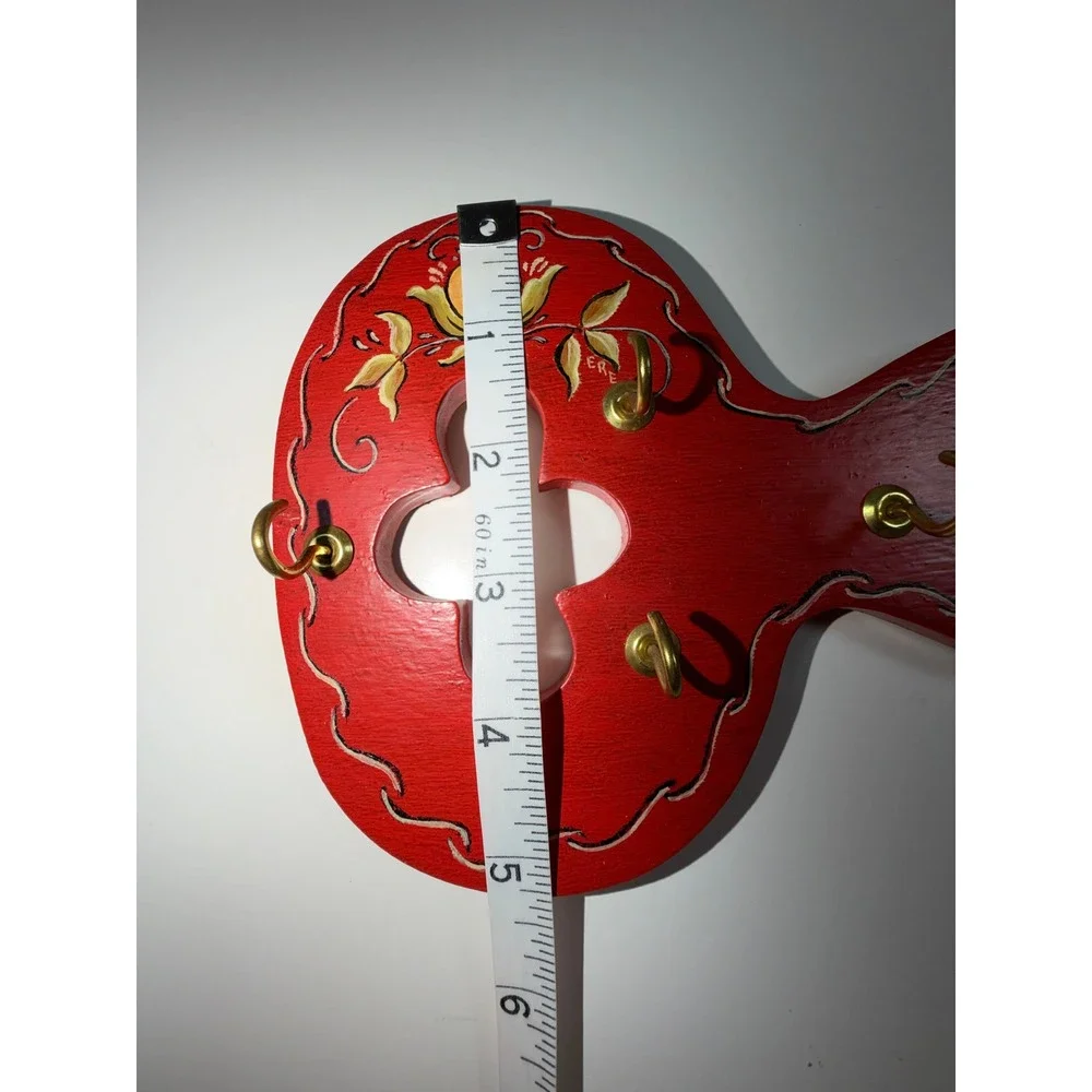 Scandinavian Wooden Key Holder Rosemaling Red Folk Art Hand Painted Wall Decor
